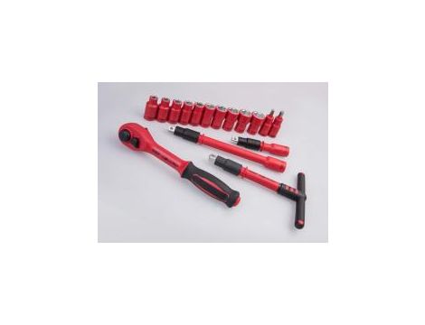 King Tony - ZESTAW NASADEK IZOLOWANYCH 1/2" 16cz. KRÓTKIE, 6-kąt. 8 - 24mm, Z AKCESORIAMI, CHROM, KASETA Z TWORZYWA - 45VE01MRV - 3