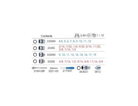 King Tony - ZESTAW NASADEK 1/4"+3/8", 39cz. KRÓTKIE 12-kąt. 9-19mm, CALOWE 3/8 - 3/4", 6-kąt. 4,5-12mm, CALOWE 3/16-1/2" Z GRZECHOTKĄ I AKCE - 5039CR