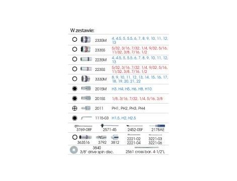 King Tony - ZESTAW NASADEK 1/4 +3/8" 91cz.4-22mm + CALOWE 5/32-1/2" 6/12-kąt. Z GRZECHOTKĄ I AKCESORIAMI, KASETA - 5092CR - 2