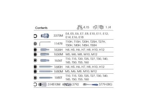 King Tony - ZESTAW BITÓW 10mm HEX, TORX, SPLINE 69cz. + NASADKI 3/8" E4 - E18mm Z AKCESORIAMI, KASETA - 5169PR