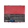 King Tony - ZESTAW BITÓW 10mm HEX, TORX, SPLINE 69cz. + NASADKI 3/8" E4 - E18mm Z AKCESORIAMI, KASETA - 5169PR - 3