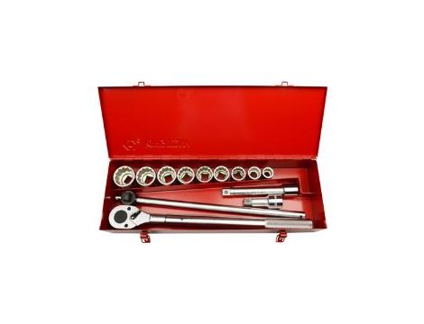 King Tony - ZESTAW NASADEK 3/4" 13cz. KRÓTKIE 12-kąt. 19-41mm Z GRZECHOTKĄ I AKCESORIAMI, KASETA - 6013MR