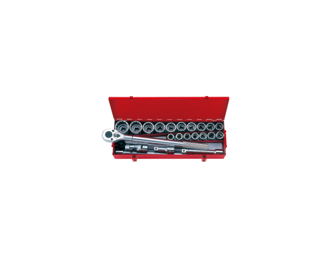 King Tony - ZESTAW NASADEK CALOWYCH 3/4" 23cz. KRÓTKIE 12-kąt. 7/8"- 2" Z GRZECHOTKĄ I AKCESORIAMI, KASETA - 6023SR