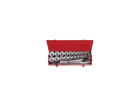 King Tony - ZESTAW NASADEK 3/4" 26cz. KRÓTKIE 12-kąt. 22-50mm, CALOWE 7/8 -2" Z POKRĘTŁEM I AKCESORIAMI, KASETA - 6226CR - 2