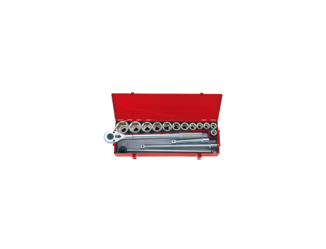 King Tony - ZESTAW NASADEK 3/4" 16cz. KRÓTKIE 6-kąt. 21-50mm Z GRZECHOTKĄ I AKCESORIAMI, KASETA - 6316MR