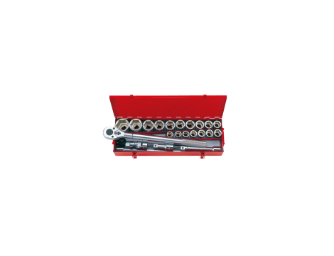 King Tony - ZESTAW NASADEK 3/4" 23cz. KRÓTKIE 6-kąt. 21-50mm Z GRZECHOTKĄ I AKCESORIAMI, KASETA - 6323MR