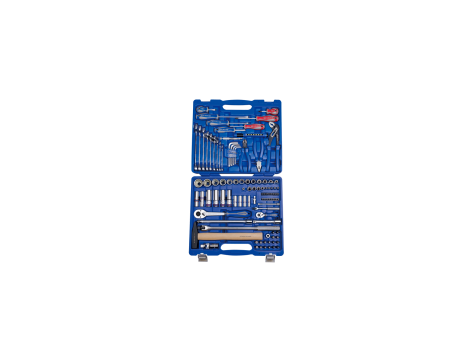 King Tony - ZESTAW NASADEK 1/4"+ 1/2" 110cz. 5 -30mm 6-kąt. Z AKCESORIAMI, CHROM+NARZĘDZIA UNIWERSALNE W WALIZCE PLAST. - 7510MR