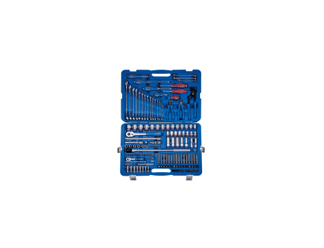 King Tony - ZESTAW NARZĘDZI 153 cz., NASADKI 1/4"+1/2" 4 -32mm 6-kąt., WKRĘTAKI, SZCZYPCE, KLUCZE, BITY, WALIZKA - 7553MR01