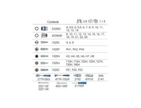 King Tony - ZESTAW NASADEK 1/4"+1/2" Z BITAMI 58cz.4 - 24mm 6-KĄT. Z GRZECHOTKĄ, KASETA - 7558MR