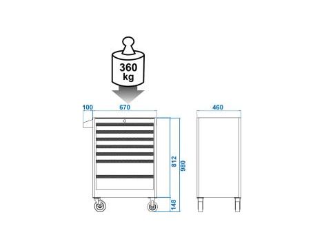 King Tony - WÓZEK WARSZTATOWY 8 SZUFLAD (BEZ NARZĘDZI) - NIEBIESKI + CZARNE SZUFLADY - 87437-8B-BK - 2