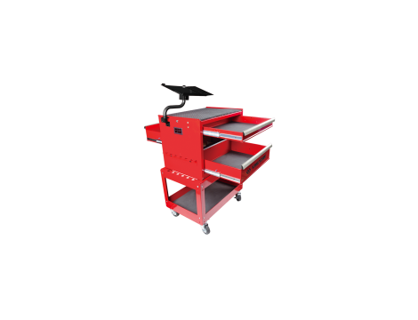 King Tony - WÓZEK WARSZTATOWY 3 SZUFLADY, BLAT ROBOCZY, 2 PÓŁKI (BEZ NARZĘDZI) - CZERWONY, PROWADNICE ŁOŻYSKOWANE - 87442-3B