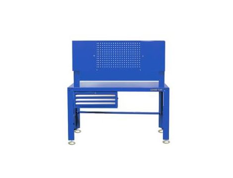 King Tony - NIEBIESKI STÓŁ WARSZTATOWY 3 SZUFLADY, PROWADNICE ŁOŻYSKOWANE ZE ŚCIANĄ TYLNĄ i 2 SZAFKAMI - 87502-B