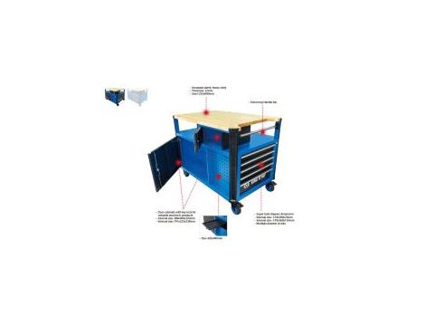 King Tony - WÓZEK WARSZTATOWY SQUAD - 10 SZUFLAD Z BLATEM ROBOCZYM, NIEBIESKI Z CZARNYMI SZUFLADAMI - 87SQ34-10BA-BK