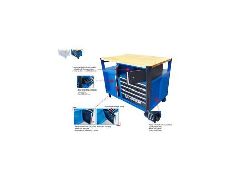 King Tony - WÓZEK WARSZTATOWY SQUAD - 10 SZUFLAD Z BLATEM ROBOCZYM, NIEBIESKI Z CZARNYMI SZUFLADAMI - 87SQ34-10BA-BK - 2
