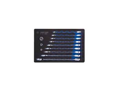 King Tony - ZESTAW KLUCZY PŁASKO-OCZKOWYCH Z GRZECHOTKĄ JEDNOKIERUNKOWĄ 12cz.10-19mm Z ADAPTERAMI DO NASADEK, WKŁAD Z PIANKI EVA DO - 9-10112MRV - 2