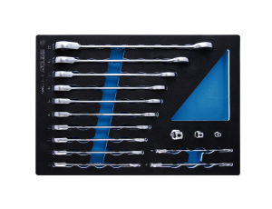 King Tony - ZESTAW KLUCZY PŁASKO-OCZKOWYCH Z GRZECHOTKĄ JEDNOKIERUNKOWĄ 15cz. 8 - 22mm, WKŁAD Z PIANKI EVA DO WÓZKA - 9-10115MRV