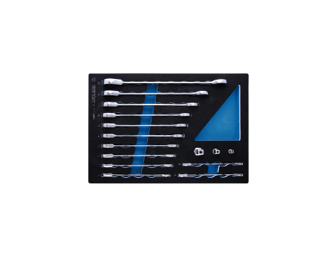 King Tony - ZESTAW KLUCZY PŁASKO-OCZKOWYCH Z GRZECHOTKĄ JEDNOKIERUNKOWĄ 15cz. 8 - 22mm, WKŁAD Z PIANKI EVA DO WÓZKA - 9-10115MRV