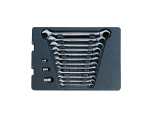 King Tony - ZESTAW KLUCZY PŁASKO-OCZKOWYCH Z GRZECHOTKĄ DWUKIERUNKOWĄ 12cz. 8-22mm, Z ADAPTERAMI DO NASADEK, WKŁAD DO WÓZKA - 9-10215MR