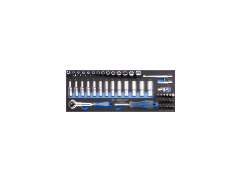 King Tony - ZESTAW NASADEK I BITÓW 1/4" 48cz. KRÓTKIE / DŁUGIE, 12-kąt. 4 - 14mm Z AKCESORIAMI, WKŁAD Z PIANKI EVA DO WÓZKA - 9-2048MRV - 2