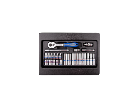 King Tony - ZESTAW NASADEK 1/4" 26cz. KRÓTKIE / DŁUGIE, 6-kąt. 4 - 13mm Z AKCESORIAMI, WKŁAD DO WÓZKA - 9-2526MR - 2