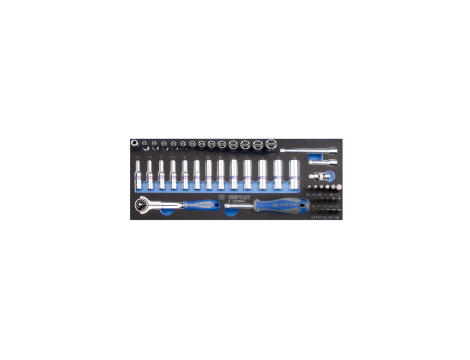 King Tony - ZESTAW NASADEK 1/4" 48cz. KRÓTKIE / DŁUGIE, 6-kąt. 4 - 14mm, BITY, Z AKCESORIAMI, WKŁAD Z PIANKI EVA DO WÓZKA - 9-2548MRV - 2