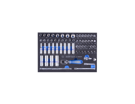 King Tony - ZESTAW NASADEK 1/4" 65cz. KRÓTKIE / DŁUGIE, 6-kąt. 4 - 14mm Z AKCESORIAMI, WKŁAD Z PIANKI EVA DO WÓZKA - 9-2565MRV - 2