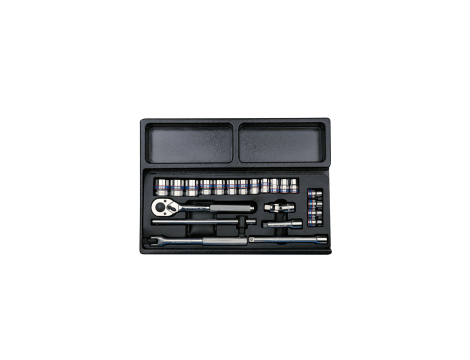 King Tony - ZESTAW NASADEK 3/8" 23cz. KRÓTKIE 6-kąt. 6 - 22mm Z AKCESORIAMI, WKŁAD DO WÓZKA - 9-3523MR