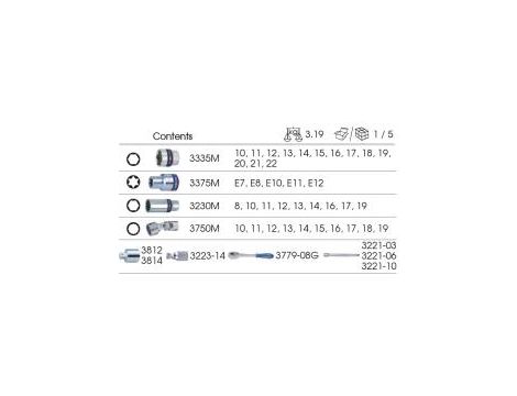 King Tony - ZESTAW NASADEK 3/8" 44cz. KRÓTKIE 6-kąt.10-22mm,DŁUGIE 12-kąt. 8-19mm, Z AKCESORIAMI, WKŁAD Z PIANKI EVA DO WÓZKA - 9-3544MRV