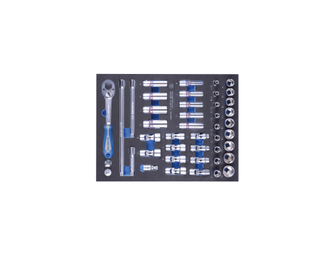 King Tony - ZESTAW NASADEK 3/8" 44cz. KRÓTKIE 6-kąt.10-22mm,DŁUGIE 12-kąt. 8-19mm, Z AKCESORIAMI, WKŁAD Z PIANKI EVA DO WÓZKA - 9-3544MRV - 2
