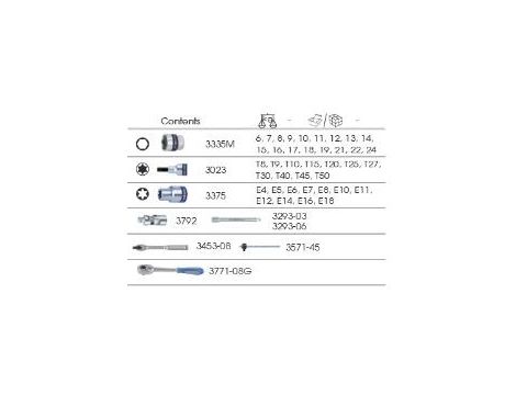 King Tony - ZESTAW NASADEK 3/8" 45cz. KRÓTKIE 6-kąt.6-24mm, Z AKCESORIAMI, WKŁAD Z PIANKI EVA DO WÓZKA - 9-3545MRV
