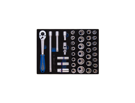 King Tony - ZESTAW NASADEK 1/2" 37cz. KRÓTKIE 12-kąt. 8 - 32mm Z AKCESORIAMI, WKŁAD Z PIANKI EVA DO WÓZKA - 9-4037MRV01