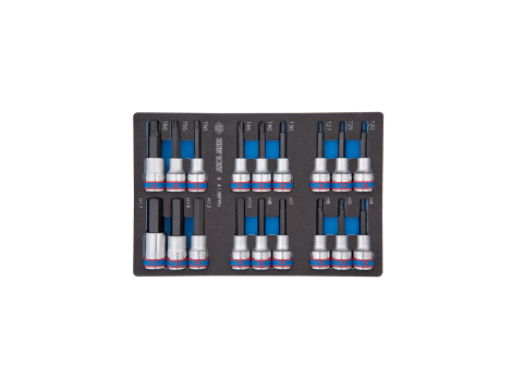 King Tony - ZESTAW DŁUGICH NASADEK 1/2" HEX H4 - H17 + TORX T20 - T60, WKŁAD Z PIANKI EVA DO WÓZKA - 9-4138PRV