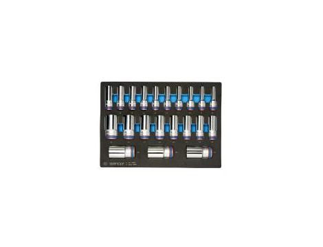 King Tony - ZESTAW NASADEK DŁUGICH 6-kąt. 1/2" 21cz. 8 - 36mm, WKŁAD EVA DO WÓZKA - 9-43021MRV - 2