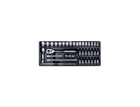 King Tony - ZESTAW NASADEK 1/2" 38cz. KRÓTKIE 6-kąt. 10 - 32mm, HEX 4 - 12, ZESTAW WKRĘTAKÓW, TORX T25 - T40 Z AKCESORIAMI, WKŁAD DO SKRZYNI - 9-4338MR - 2