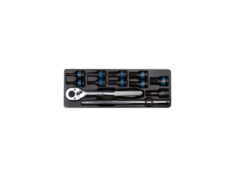 King Tony - ZESTAW NASADEK UDAROWYCH 1/2" 12cz. KRÓTKIE HEX H4 - H19 Z AKCESORIAMI, WKŁAD DO WÓZKA - 9-4432MP