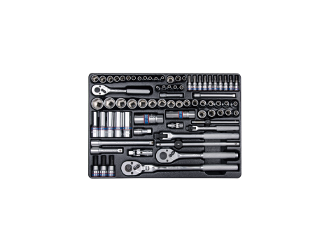 King Tony - ZESTAW NASADEK 1/4" + 3/8" 75cz. KRÓTKIE / DŁUGIE / IMBUSY / GWIAZDKI, 6-kąt. 4 - 22mm Z AKCESORIAMI, WKŁAD DO WÓZKA - 9-5575MR