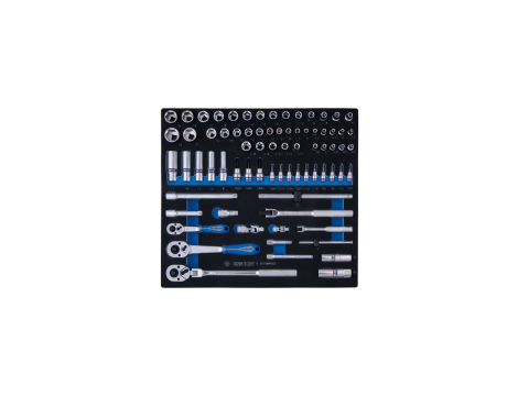 King Tony - ZESTAW NASADEK 1/4" + 3/8" 75cz. KRÓTKIE/DŁUGIE, 6-kąt. 3.2 - 22mm Z AKCESORIAMI, WKŁAD Z PIANKI EVA DO WÓZKA - 9-5575MRV02