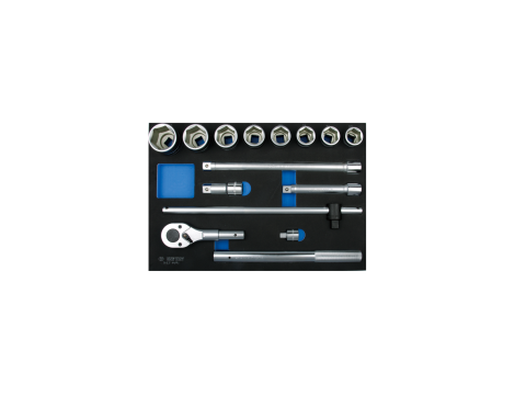 King Tony - ZESTAW 14 CZ. NASADKI 3/4" 6-KĄT. KRÓTKIE 33 - 50MM, Z AKCESORIAMI, WKŁAD Z PIANKI EVA DO WÓZKA - 9-6314MRV - 2