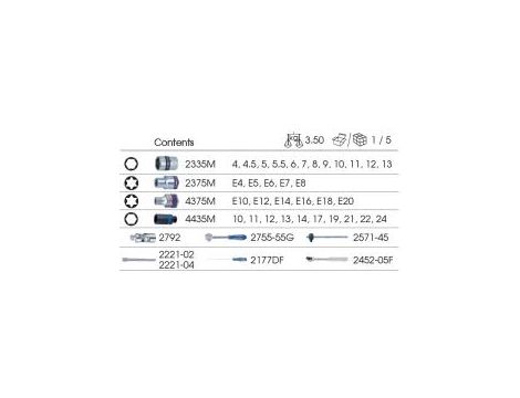 King Tony - ZESTAW NASADEK 1/4" + 1/2" 40cz. 4 - 13mm, E4 - E20 Z AKCESORIAMI, CHROM + UDAROWE DŁUGIE 10 -24mm, WKŁAD DO WÓZKA - 9-7540MR
