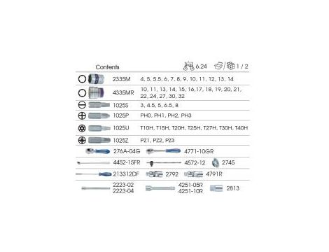 King Tony - ZESTAW NASADEK 1/4" ORAZ 1/2" 60cz. KRÓTKIE 6-kąt. 4 - 32mm Z AKCESORIAMI, WKŁAD Z PIANKI EVA DO WÓZKA - 9-7560MRV01