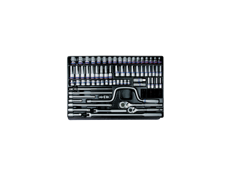 King Tony - ZESTAW NASADEK 3/8" + 1/2" KRÓTKIE/DŁUGIE 76cz. 8 - 32mm, Z AKCESORIAMI, WKŁAD DO WÓZKA - 9-7576MR - 2