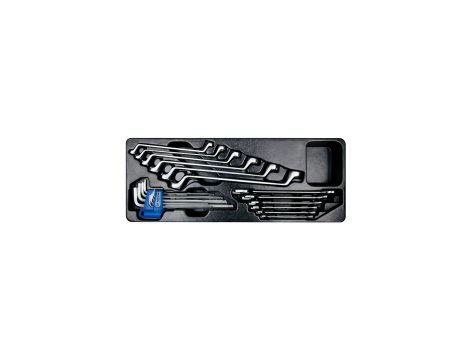 King Tony - ZESTAW 21cz.- KLUCZE PŁASKIE 6cz. 6-24mm, KLUCZE OCZKOWE ODGIĘTE 75* 6cz. 8-19mm, IMBUSY 9 szt.1120 HEX Z KULKĄ,WKŁAD DO SKRZYNK - 9-90121MR