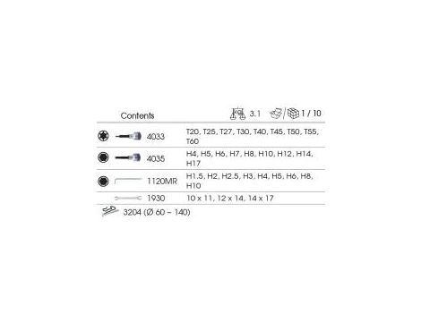 King Tony - ZESTAW NASADKI Z BITAMI 1/2" 20cz. IMBUSY DŁUGIE HEX Z KULKĄ 9cz. KLUCZ ŁAŃCUCHOWY DO FILTRA OLEJU 3204, WKŁAD DO WÓZKA - 9-90131MR