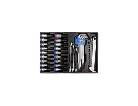 King Tony - ZESTAW NASADKI Z BITAMI 1/2" 20cz. IMBUSY DŁUGIE HEX Z KULKĄ 9cz. KLUCZ ŁAŃCUCHOWY DO FILTRA OLEJU 3204, WKŁAD DO WÓZKA - 9-90131MR - 2