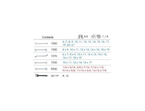 King Tony - ZESTAW KLUCZY 38cz. - PŁASKO-OCZKOWE 15cz. 6-21mm, PŁASKIE 11cz. 8-19mm, CALOWE 1/4-7/8", KLUCZE OCZKOWE ODGIĘTE 6-19, WKŁAD DO - 9-90138CR