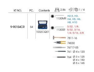 King Tony - ZESTAW NARZĘDZI 54 CZ. MŁOTEK + NOŻYCE DO BLACHY + IMBUSY METRYCZNO/CALOWE + PUNKTAKI + PRZECINAK + WYBIJAK + BITY 1/4