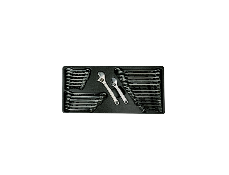 King Tony - ZESTAW NARZĘDZI 29 cz. KLUCZE PŁASKO-OCZKOWE METRYCZNO/CALOWE + KLUCZ NASTAWNE, WKŁAD DO SKRZYNKI - 9-90329CR - 2