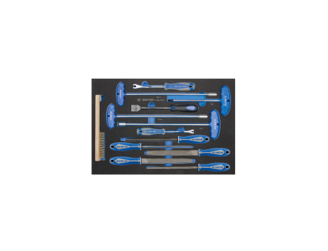 King Tony - ZESTAW NARZĘDZI 13cz. SZCZOTKA DRUCIANA + KLUCZE NASADOWE + TORX T45 + PILNIKI + PRZYRZĄDY DO DEMONTAŻU TAPICERKI, WKŁAD Z PIANK - 9-90413TQV - 2