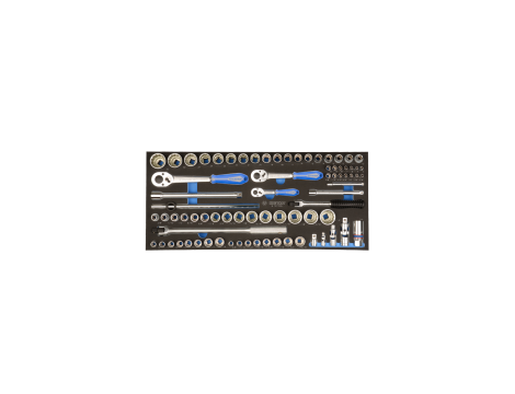King Tony - ZESTAW NASADEK 1/4"+ 3/8" + 1/2" 77cz. KRÓTKIE 12-kąt. 4-32mm, 3/16" - 1-1/4" Z AKCESORIAMI, WKŁAD Z PIANKI EVA DO SKRZYNKI 8741 - 9-9077CRV - 2