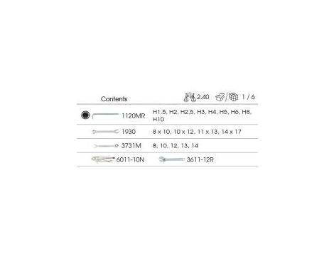 King Tony - ZESTAW NARZĘDZI 20cz. - KLUCZE PŁASKO-OCZKOWE Z GRZECHOTKĄ JEDNOKIERUNKOWĄ 5cz. 8 - 14mm, IMBUSY 9 szt. 1120, WKŁAD DO WÓZKA - 9-91120MR